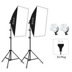 PULUZ Softbox Kit di illuminazione 2 pezzi 50x70 cm Attrezzatura fotografica professionale per studio fotografico con 8 x E27 24W Lampadina con attacco E27 Kit di illuminazione fotografica per riprese di ritratti/Fotografia pubblicitaria di moda (spina UE)