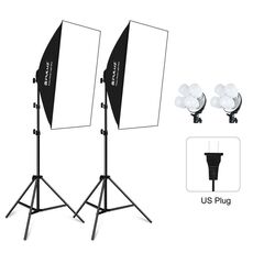 Pulluz Softbox Illuminazione Kit di illuminazione 2 pz 50x70cm Photo Photo Studio fotografico Attrezzatura leggera con 8 x E27 20W E27 Presa Bulb Lampadina Kit di illuminazione per riprese ritratto Shooting / Fashion Pubblicità fotografia (spina USA)