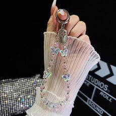 Catena per telefono con perline di cristallo a forma di farfalla (rosa)