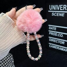 Catena per telefono con ciondolo a forma di palla di pelo (rosa)