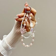 Catena per telefono in cristallo a forma di farfalla tulipano (rosa)