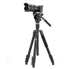 Supporto per treppiede Fotopro S5i Pro a 4 sezioni con testa a trascinamento fluido e base della testa (nero)