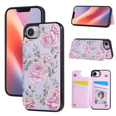 Per iPhone 16e Custodia antifurto RFID con doppia fibbia stampata (rosa pastorale)