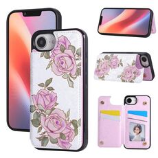 Per iPhone 16e Custodia antifurto RFID con doppia fibbia stampata (rosa)