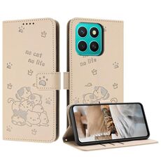 Per Honor X8c 4G Custodia in pelle con motivo a gattino in rilievo con cordino (beige)
