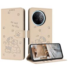 Per vivo Y39 5G Custodia in pelle per telefono con motivo a gattino in rilievo globale con cordino (beige)