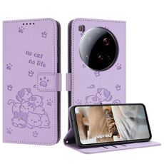 Per Xiaomi 15 Ultra Embossed Kitten Custodia in pelle con cordino (viola)