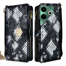 Per Tecno Pova 6 Neo 4G Custodia a tracolla in pelle con texture serpente (nero)