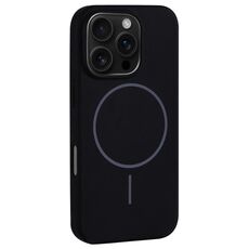 Per iPhone 16 Pro Max Custodia per telefono con copertura totale in silicone liquido MagSafe con foro grande per fotocamera (nero)