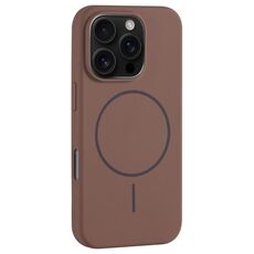 Per iPhone 16 Pro Max Custodia per telefono con copertura totale in silicone liquido MagSafe con foro grande per fotocamera (marrone)