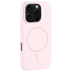 Per iPhone 16 Pro Max Custodia per telefono con copertura totale in silicone liquido MagSafe con foro grande per fotocamera (rosa bianco)