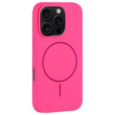 Per iPhone 16 Pro Max Custodia per telefono in silicone liquido con foro grande per fotocamera MagSafe e copertura totale (rosso rosa)