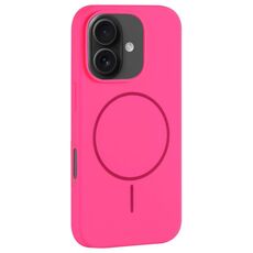 Per iPhone 16 Plus Custodia per telefono in silicone liquido MagSafe con foro grande per fotocamera e copertura totale (rosso rosa)