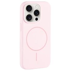 Per iPhone 15 Pro Custodia per telefono in silicone liquido con foro grande per fotocamera MagSafe, copertura totale (rosa bianco)