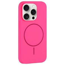 Per iPhone 15 Pro Custodia per telefono in silicone liquido con copertura totale e foro grande per fotocamera MagSafe (rosso rosa)