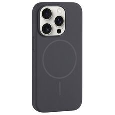 Per iPhone 15 Pro Custodia per telefono in silicone liquido con foro grande per fotocamera MagSafe, copertura totale (grigio carbonio nero)