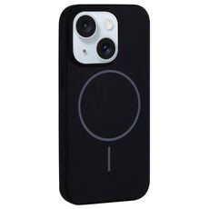 Per iPhone 15 Plus Custodia per telefono con copertura totale in silicone liquido MagSafe con foro grande per fotocamera (nero)