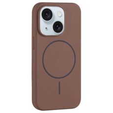 Per iPhone 15 Plus Custodia per telefono con copertura totale in silicone liquido MagSafe con foro grande per fotocamera (marrone)
