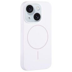 Per iPhone 15 Plus Custodia per telefono con copertura totale in silicone liquido MagSafe con foro grande per fotocamera (bianco)