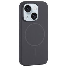 Per iPhone 15 Plus Custodia per telefono con copertura totale in silicone liquido MagSafe con foro grande per fotocamera (grigio carbonio nero)
