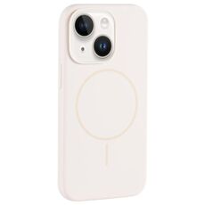 Per iPhone 14 Plus Custodia per telefono in silicone liquido MagSafe con foro grande per fotocamera e copertura totale (bianco antico)