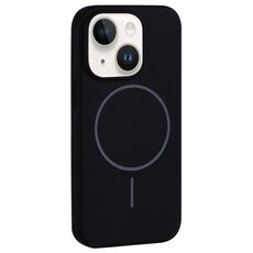 Per iPhone 14 Custodia per telefono con copertura totale in silicone liquido MagSafe con foro grande per fotocamera (nero)