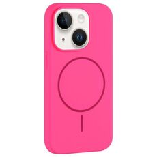 Per iPhone 14 Custodia per telefono in silicone liquido MagSafe con foro grande per fotocamera e copertura totale (rosso rosa)