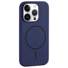 Per iPhone 14 Pro Custodia per telefono in silicone liquido con copertura totale e foro grande per fotocamera MagSafe (blu reale)