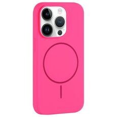 Per iPhone 14 Pro Custodia per telefono in silicone liquido con copertura totale e foro grande per fotocamera MagSafe (rosso rosa)