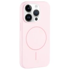 Per iPhone 14 Pro Max Custodia per telefono in silicone liquido con foro grande per fotocamera MagSafe, copertura totale (rosa bianco)