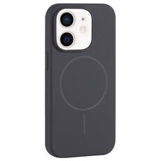 Per iPhone 12 Custodia per telefono in silicone liquido MagSafe con foro grande per fotocamera e copertura totale (grigio carbonio nero)