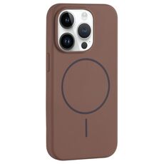 Per iPhone 12 Pro Max Custodia per telefono con copertura totale in silicone liquido MagSafe con foro grande per fotocamera (marrone)