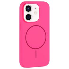 Per iPhone 11 Custodia per telefono con copertura totale in silicone liquido MagSafe con foro grande per fotocamera (rosso rosa)