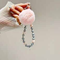 Catena per cellulare con grande palla di pelo in vetro Clover (rosa)
