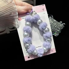 Catena per telefono con perle di cristallo e palla di peluche (marrone)