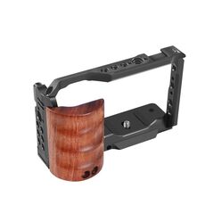 Gabbia di coniglio in lega con manico in legno per fotocamera Sony ZV-E10 (nero)