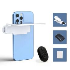 Supporto per foto con specchio riflettente per telefono cellulare, angolo regolabile, clip per telefono, riflettore per selfie, colore: con telecomando, bianco