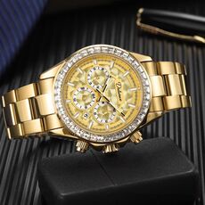 Dulunwe 6055B 30m impermeabile luminoso automatico orologio meccanico (cintura in acciaio oro oro)