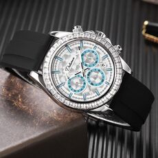 Dulunwe 6055B 30m impermeabile luminoso automatico orologio meccanico (cintura in silicone naturale blu bianco)