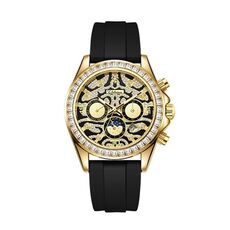 Orologio meccanico automatico Dulunwe 6055A impermeabile 30 m con quadrante a motivo tigre (cinturino in silicone dorato)