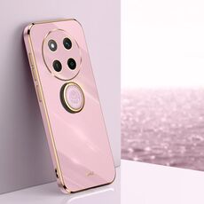 Per Honor X60 Pro XINLI Custodia per telefono in TPU elettroplaccato 6D con bordo dritto con supporto ad anello (viola ciliegia)