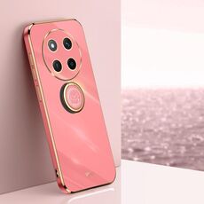 Per Honor X60 Pro XINLI Custodia per telefono in TPU elettroplaccato 6D con bordo dritto e supporto ad anello (rosso biancospino)