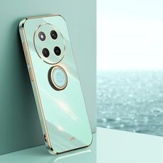 Per Honor X60 Pro XINLI Custodia per telefono in TPU elettroplaccato 6D con bordo dritto con supporto ad anello (verde menta)