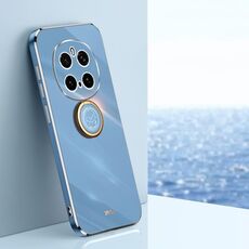 Per Honor Magic7 Pro XINLI Custodia per telefono in TPU elettroplaccato 6D con bordo dritto e supporto ad anello (blu celeste)