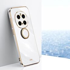 Per Honor Magic7 Pro XINLI Custodia per telefono in TPU elettroplaccato 6D con bordo dritto con supporto ad anello (bianco)