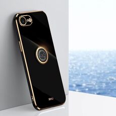 Per iPhone 16e XINLI Custodia per telefono in TPU elettroplaccato 6D con bordo dritto con supporto ad anello (nero)