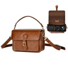 Borsa a tracolla per fotocamera in pelle retrò Cwatcun D80, dimensioni: 25,5 x 18,5 x 12,5 cm media in ecopelle (marrone)