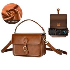 Borsa a tracolla per fotocamera in pelle retrò Cwatcun D80, dimensioni: 25,5 x 18,5 x 12,5 cm media in pelle di mucca (marrone)