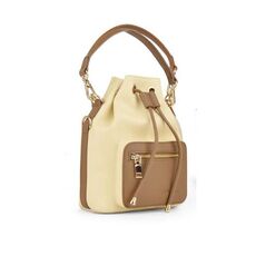 Cwatcun D82 Bundle Borsa per obiettivo con coulisse Borsa per fotocamera a tracolla in PU (Beige)