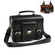 Cwatcun D83 Borsa a tracolla per fotocamera in pelle vintage piccola per fotocamera, dimensioni: 24 x 17 x 12 cm (nero)